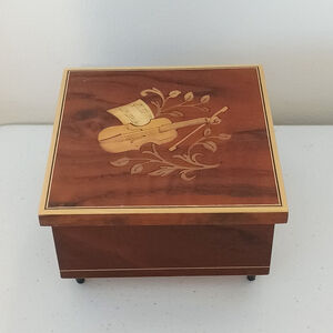 Wooden Inlaid Music Box Violin Made In Italy Swiss Musical Movement